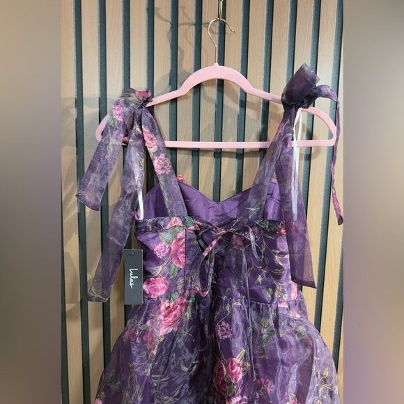 NWT Fairytale Cutie Purple Floral Tie-Strap Tiered Midi Dress Sz XS, S - Picture 9 of 16